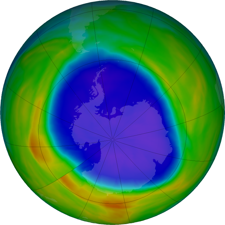 Antarctic ozone map for 19 September 2016